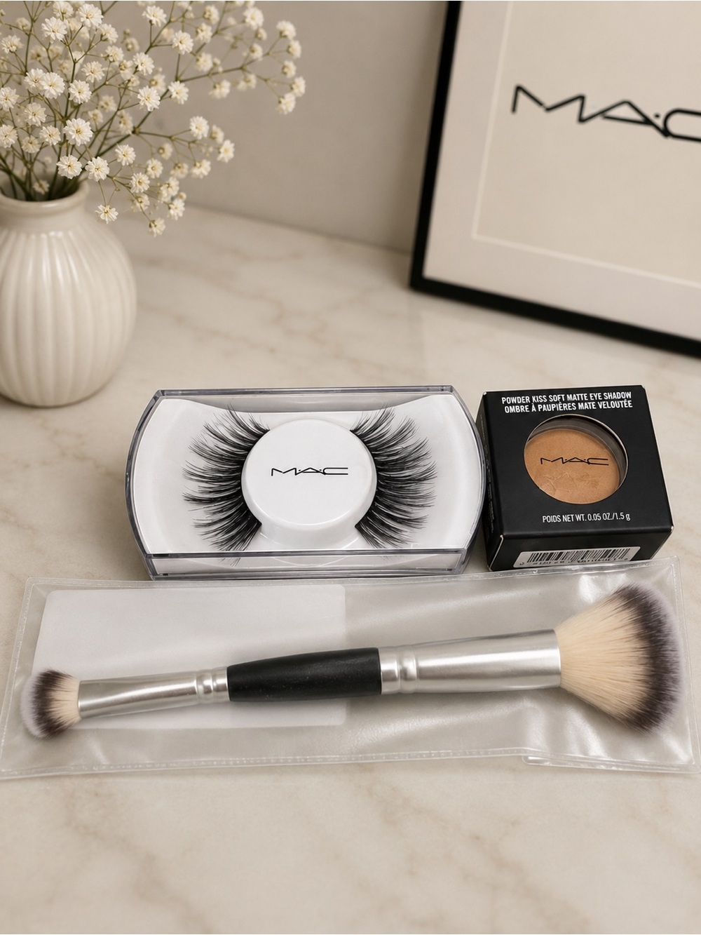 MAC Cosmetics Black False Lashes with Gold Powder Eyeshadow